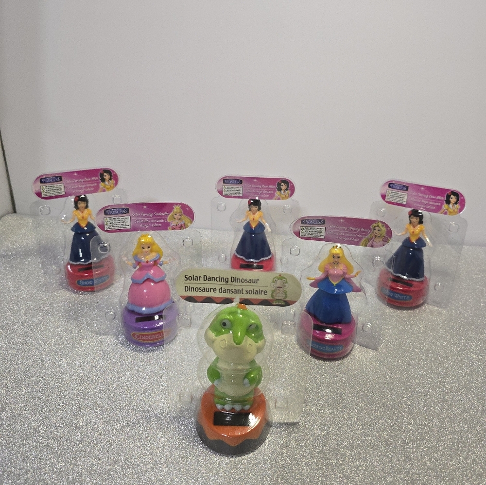 Junior Elf Solar Powered Dancing Bobblehead Princesses And Dinosaur Set Of 6